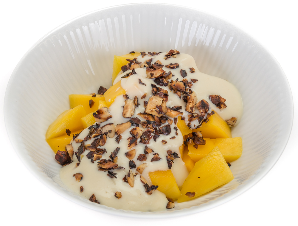 Mango med hvid chokolade-yoghurt