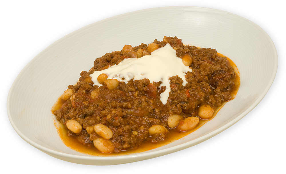 Chili con carne (med kidneybønner, blegselleri og kun hakket kød)